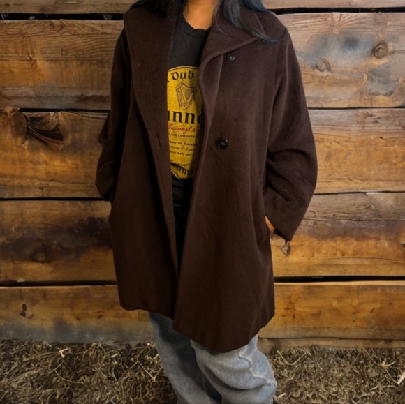 Vintage Cinzia Rocca 100% Wool Sz‎ 8 Old Money Wide-Collar Brown Neutral Coat - Picture 3 of 15